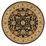 Kendra 3330 B Traditional Persian Classic Floral Vine Bordered Stain-Resistant Navy Blue Round Rug
