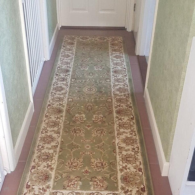 Kendra 3330 G Traditional Persian Classic Floral Vine Bordered Durable Easy-Care Low Profile Short Pile Green Round Rug-Melrose-Rug Love - The Most Loved Rug Store