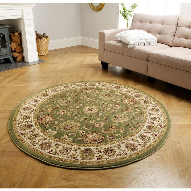 Kendra 3330 G Traditional Persian Classic Floral Vine Bordered Durable Easy-Care Low Profile Short Pile Green Round Rug-Melrose-Rug Love - The Most Loved Rug Store