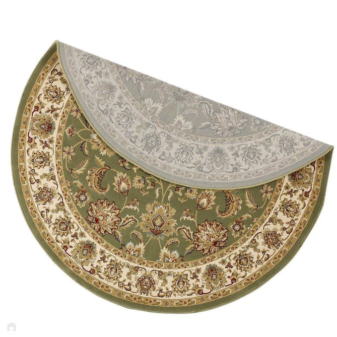 Kendra 3330 G Traditional Persian Classic Floral Vine Bordered Durable Easy-Care Low Profile Short Pile Green Round Rug-Melrose-Rug Love - The Most Loved Rug Store