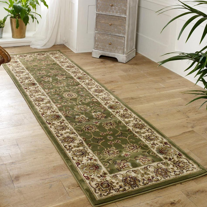 Kendra 3330 G Traditional Persian Classic Floral Vine Bordered Durable Easy-Care Low Profile Short Pile Green Round Rug-Melrose-Rug Love - The Most Loved Rug Store