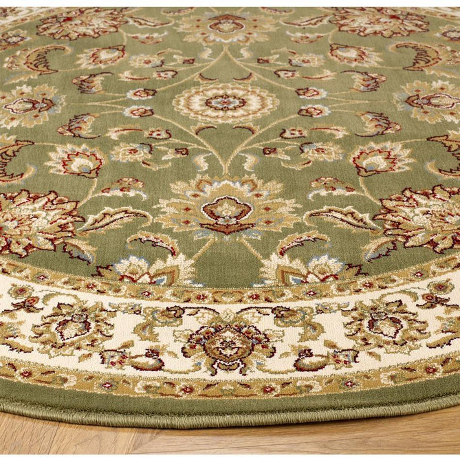 Kendra 3330 G Traditional Persian Classic Floral Vine Bordered Durable Easy-Care Low Profile Short Pile Green Round Rug-Melrose-Rug Love - The Most Loved Rug Store