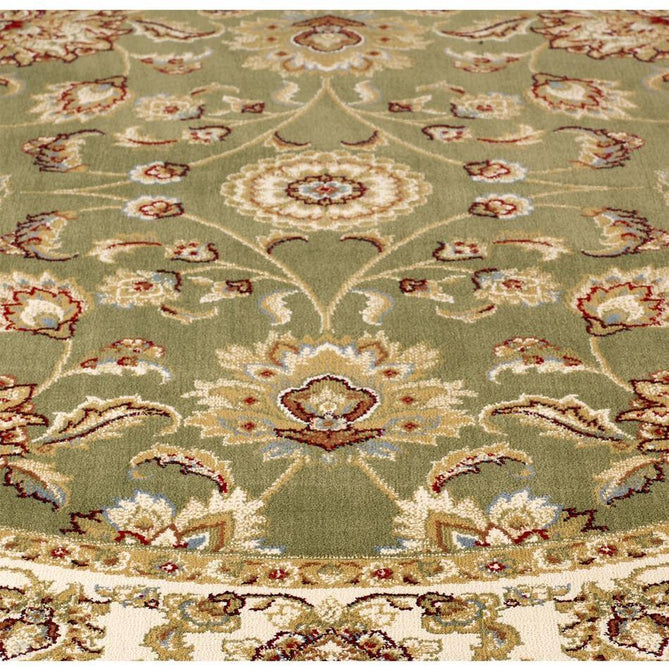 Kendra 3330 G Traditional Persian Classic Floral Vine Bordered Durable Easy-Care Low Profile Short Pile Green Round Rug-Melrose-Rug Love - The Most Loved Rug Store