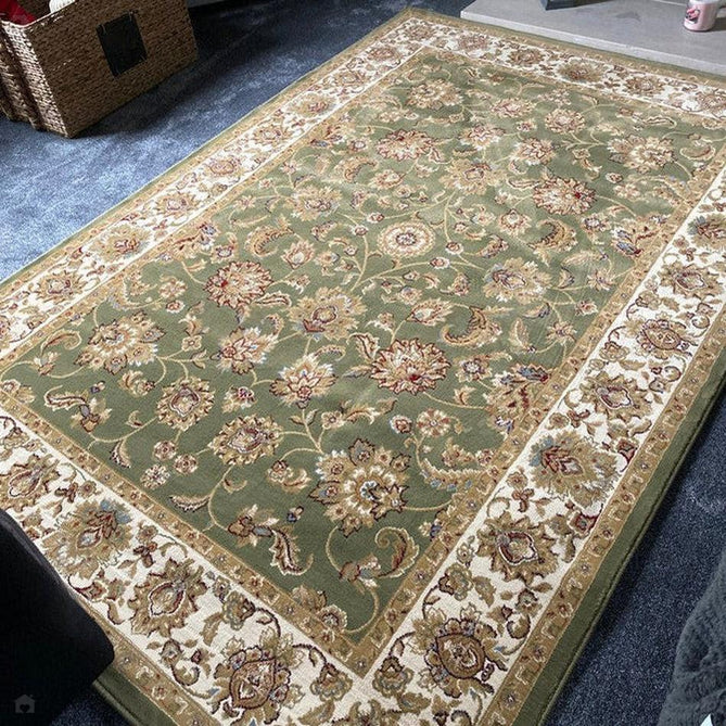 Kendra 3330 G Traditional Persian Classic Floral Vine Bordered Durable Easy-Care Low Profile Short Pile Green Round Rug-Melrose-Rug Love - The Most Loved Rug Store