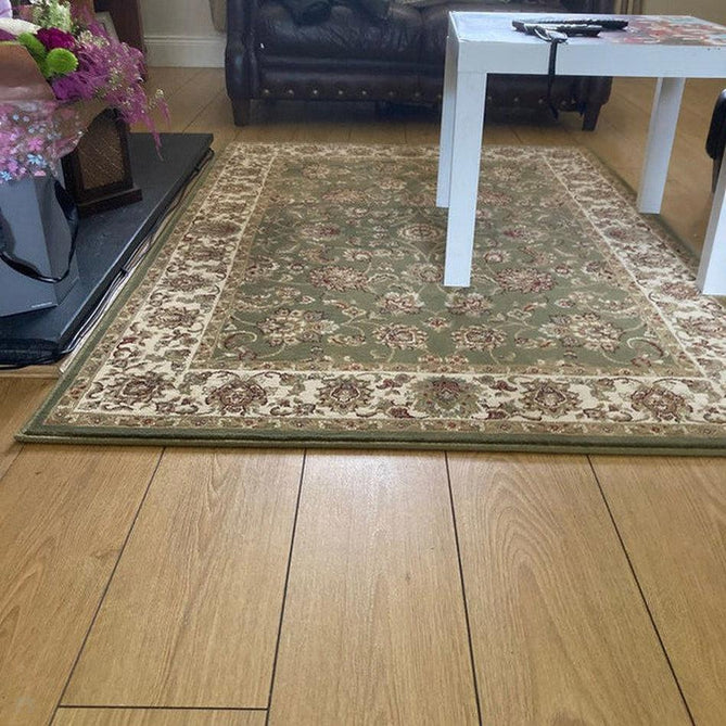 Kendra 3330 G Traditional Persian Classic Floral Vine Bordered Durable Easy-Care Low Profile Short Pile Green Round Rug-Melrose-Rug Love - The Most Loved Rug Store