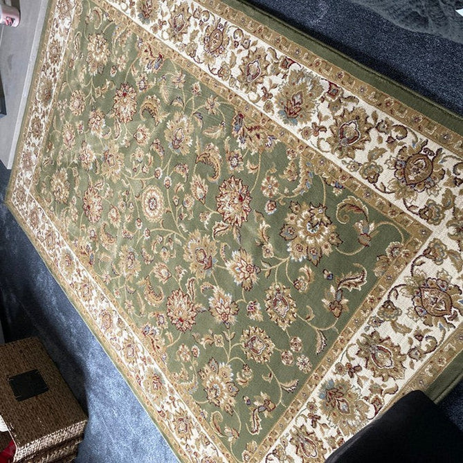 Kendra 3330 G Traditional Persian Classic Floral Vine Bordered Durable Easy-Care Low Profile Short Pile Green/Sand/Cream Rug-Oriental Weavers-Rug Love - The Most Loved Rug Store