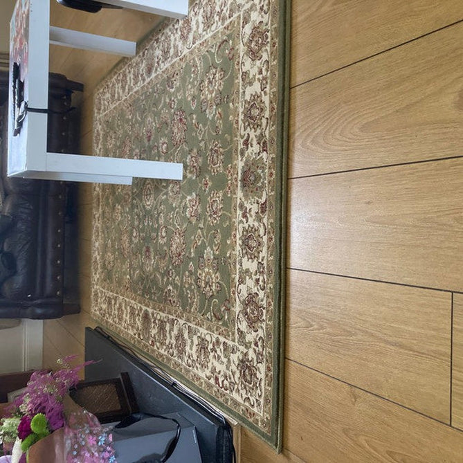 Kendra 3330 G Traditional Persian Classic Floral Vine Bordered Durable Easy-Care Low Profile Short Pile Green/Sand/Cream Rug-Oriental Weavers-Rug Love - The Most Loved Rug Store
