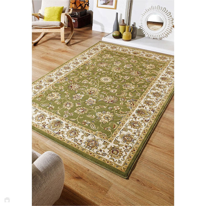 Kendra 3330 G Traditional Persian Classic Floral Vine Bordered Durable Easy-Care Low Profile Short Pile Green/Sand/Cream Rug-Oriental Weavers-Rug Love - The Most Loved Rug Store