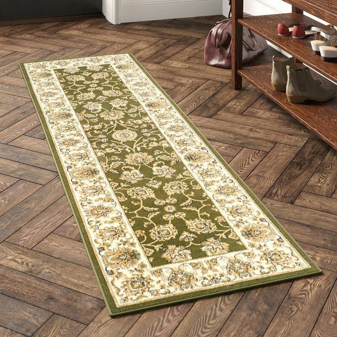 Kendra 3330 G Traditional Persian Classic Floral Vine Bordered Durable Easy-Care Low Profile Short Pile Green/Sand/Cream Rug-Oriental Weavers-Rug Love - The Most Loved Rug Store
