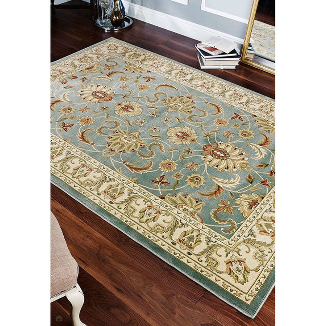 Kendra 45 L Traditional Persian Classic Floral Vine Bordered Durable Easy-Care Low Profile Short Pile Aqua Green Turquoise Duck Egg Rug-Oriental Weavers-Rug Love - The Most Loved Rug Store