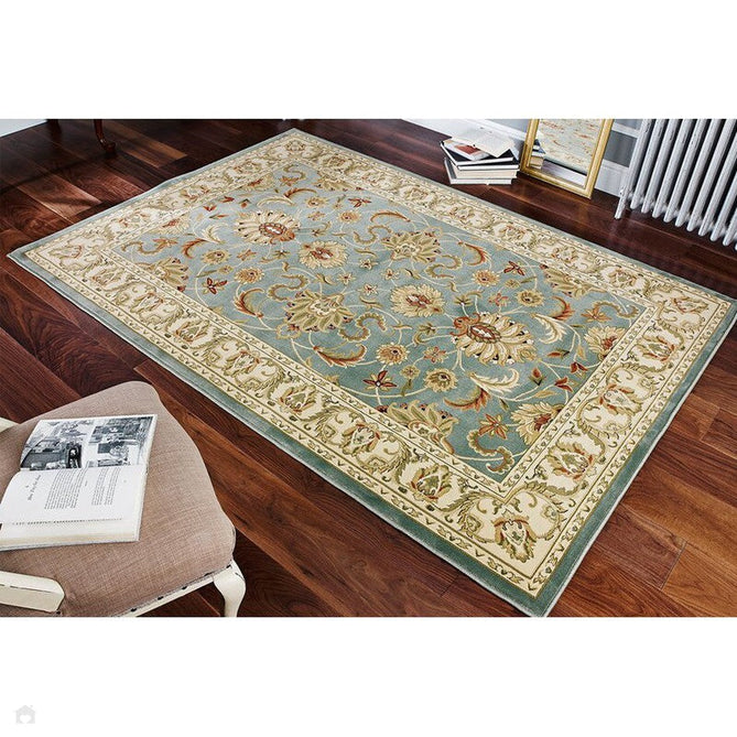 Kendra 45 L Traditional Persian Classic Floral Vine Bordered Durable Easy-Care Low Profile Short Pile Aqua Green Turquoise Duck Egg Rug-Oriental Weavers-Rug Love - The Most Loved Rug Store