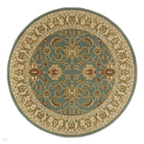 Kendra 45 L Traditional Persian Classic Floral Vine Bordered Durable Easy-Care Low Profile Short Pile Aqua Green Turquoise Round Rug