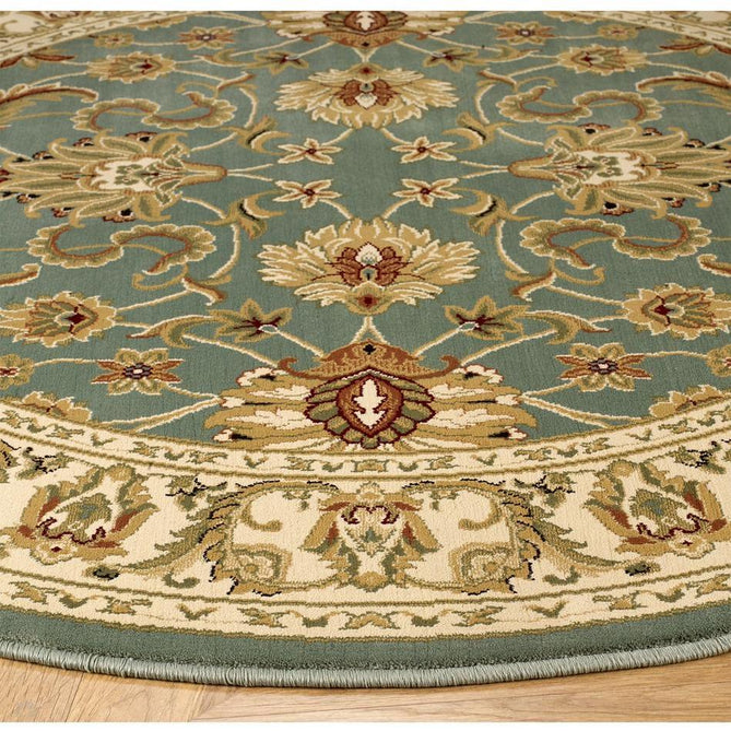Kendra 45 L Traditional Persian Classic Floral Vine Bordered Durable Easy-Care Low Profile Short Pile Soft Aqua Blue/Duck Egg Green/Muted Teal Green Round Rug-Melrose-Rug Love - The Most Loved Rug Store