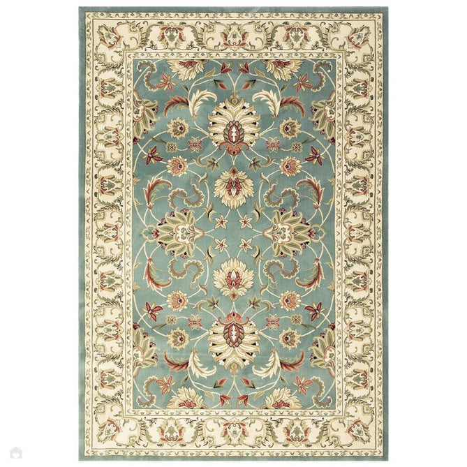 Kendra 45 L Traditional Persian Classic Floral Vine Bordered Durable Easy-Care Low Profile Short Pile Soft Aqua Blue/Duck Egg Green/Muted Teal Green Round Rug-Melrose-Rug Love - The Most Loved Rug Store