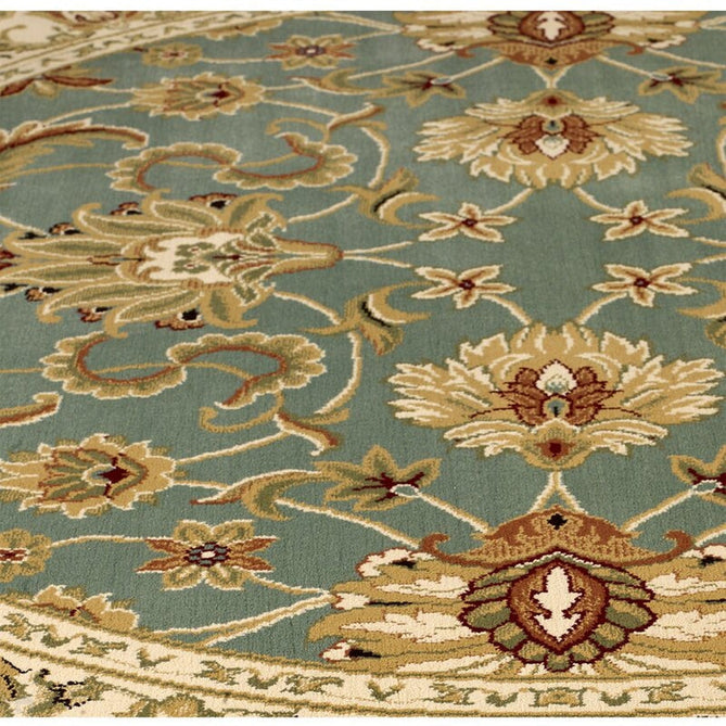 Kendra 45 L Traditional Persian Classic Floral Vine Bordered Durable Easy-Care Low Profile Short Pile Soft Aqua Blue/Duck Egg Green/Muted Teal Green Round Rug-Melrose-Rug Love - The Most Loved Rug Store