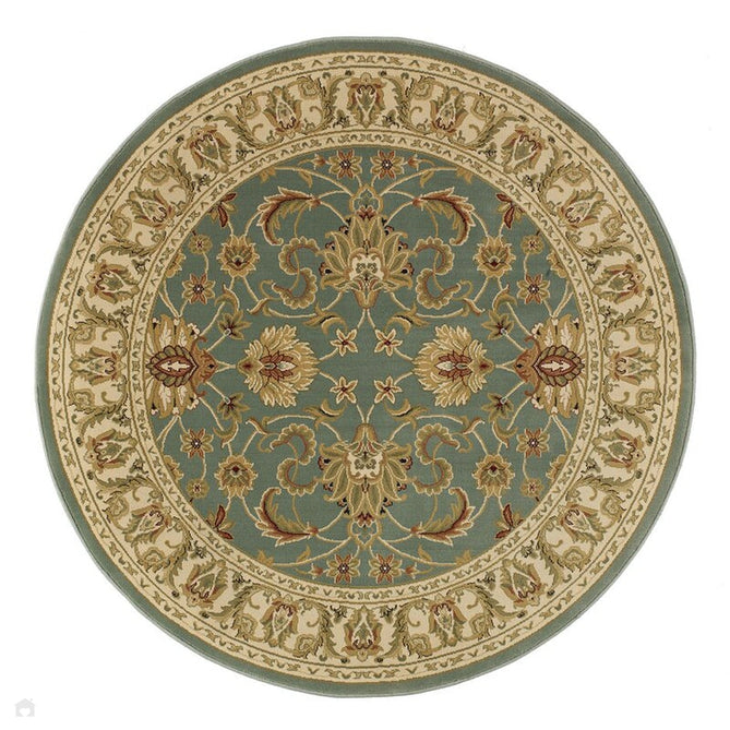 Kendra 45 L Traditional Persian Classic Floral Vine Bordered Durable Easy-Care Low Profile Short Pile Soft Aqua Blue/Duck Egg Green/Muted Teal Green Round Rug-Melrose-Rug Love - The Most Loved Rug Store