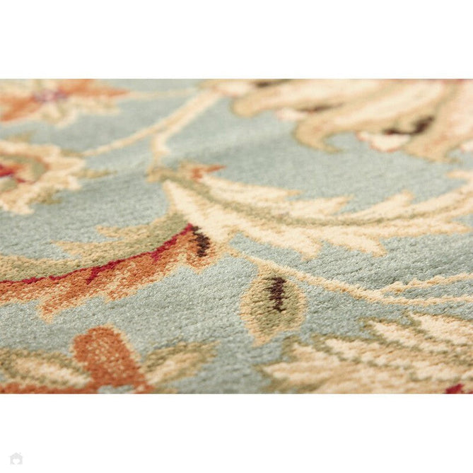 Kendra 45 L Traditional Persian Classic Floral Vine Bordered Durable Easy-Care Low Profile Short Pile Soft Aqua Blue/Duck Egg Green/Muted Teal Green Rug-Melrose-Rug Love - The Most Loved Rug Store