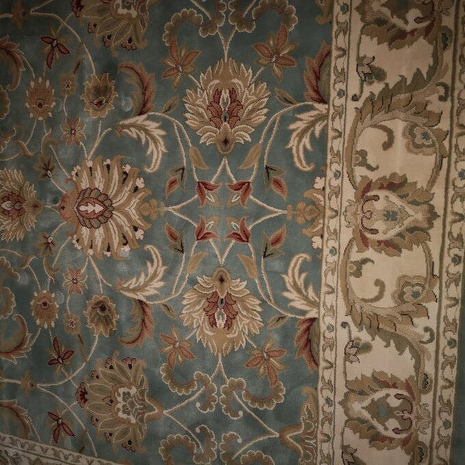 Kendra 45 L Traditional Persian Classic Floral Vine Bordered Durable Easy-Care Low Profile Short Pile Soft Aqua Blue/Duck Egg Green/Muted Teal Green Rug-Melrose-Rug Love - The Most Loved Rug Store