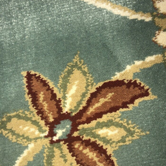 Kendra 45 L Traditional Persian Classic Floral Vine Bordered Durable Easy-Care Low Profile Short Pile Soft Aqua Blue/Duck Egg Green/Muted Teal Green Rug-Melrose-Rug Love - The Most Loved Rug Store