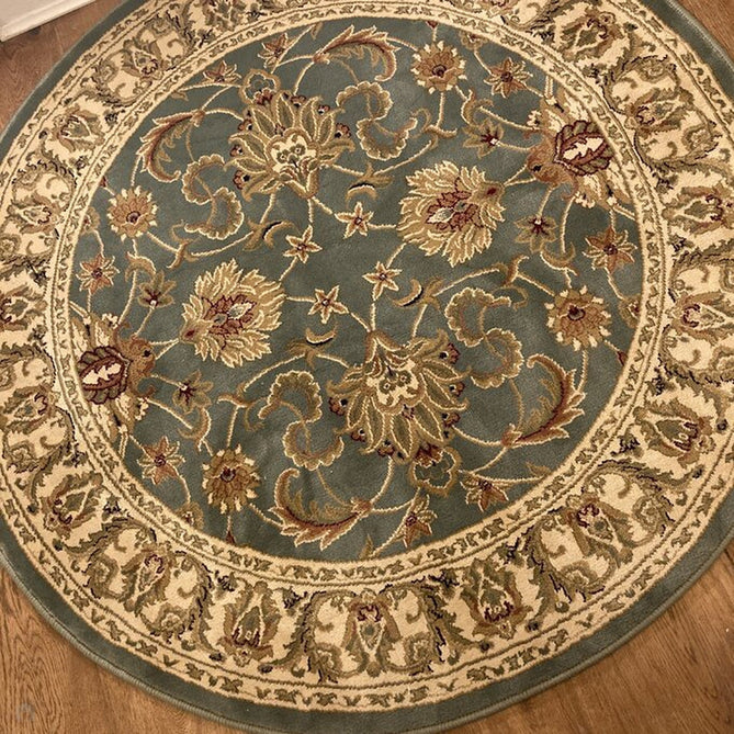 Kendra 45 L Traditional Persian Classic Floral Vine Bordered Durable Easy-Care Low Profile Short Pile Soft Aqua Blue/Duck Egg Green/Muted Teal Green Rug-Melrose-Rug Love - The Most Loved Rug Store