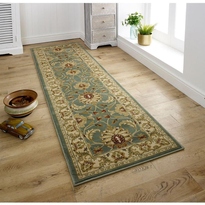 Kendra 45 L Traditional Persian Classic Floral Vine Bordered Durable Easy-Care Low Profile Short Pile Soft Aqua Blue/Duck Egg Green/Muted Teal Green Rug-Melrose-Rug Love - The Most Loved Rug Store