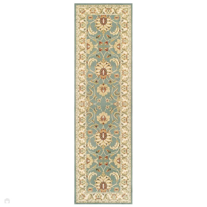 Kendra 45 L Traditional Persian Classic Floral Vine Bordered Durable Easy-Care Low Profile Short Pile Soft Aqua Blue/Duck Egg Green/Muted Teal Green Rug-Melrose-Rug Love - The Most Loved Rug Store
