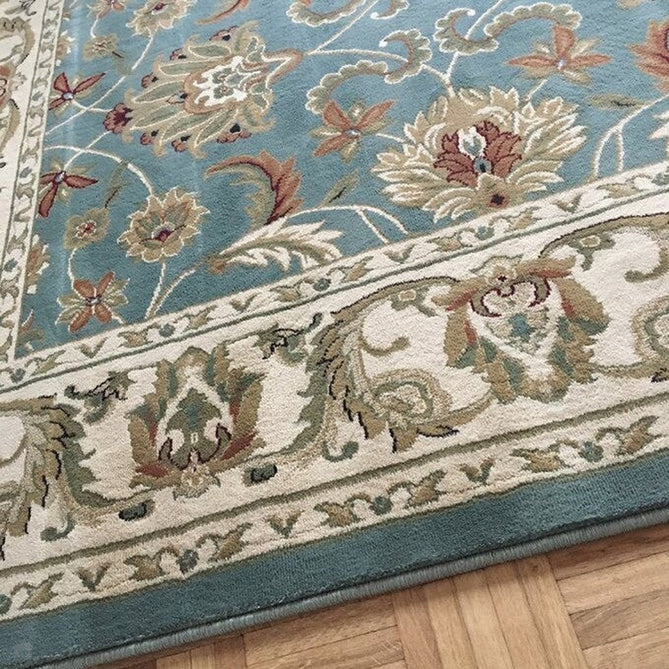 Kendra 45 L Traditional Persian Classic Floral Vine Bordered Durable Easy-Care Low Profile Short Pile Soft Aqua Blue/Duck Egg Green/Muted Teal Green Rug-Melrose-Rug Love - The Most Loved Rug Store