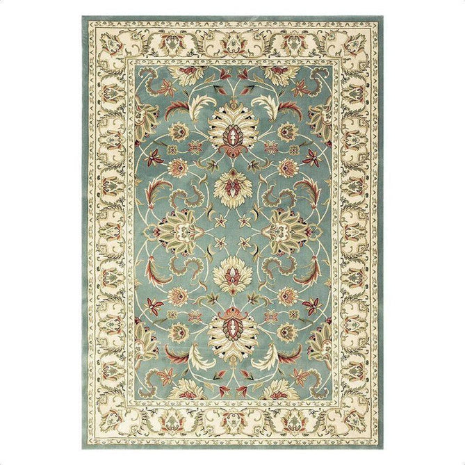 Kendra 45 L Traditional Persian Classic Floral Vine Bordered Durable Easy-Care Low Profile Short Pile Soft Aqua Blue/Duck Egg Green/Muted Teal Green Rug-Melrose-Rug Love - The Most Loved Rug Store