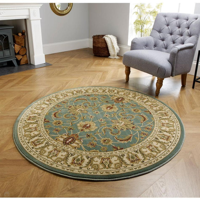 Kendra 45 L Traditional Persian Classic Floral Vine Bordered Durable Easy-Care Low Profile Short Pile Soft Aqua Blue/Duck Egg Green/Muted Teal Green Runner-Melrose-Rug Love - The Most Loved Rug Store