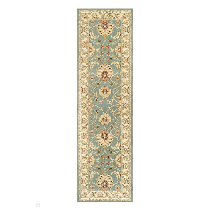 Kendra 45 L Traditional Persian Classic Floral Vine Bordered Durable Easy-Care Low Profile Short Pile Soft Aqua Blue/Duck Egg Green/Muted Teal Green Runner-Melrose-Rug Love - The Most Loved Rug Store