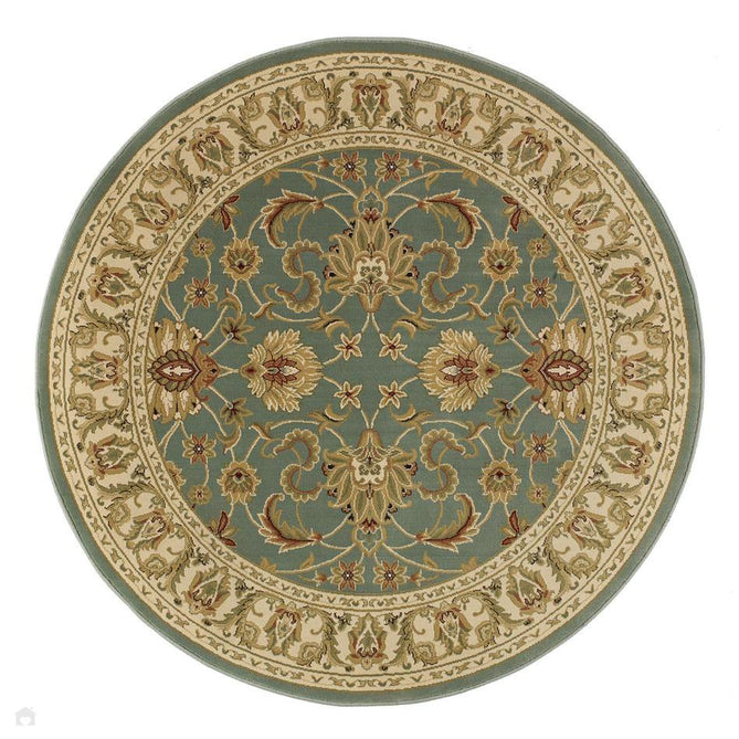 Kendra 45 L Traditional Persian Classic Floral Vine Bordered Durable Easy-Care Low Profile Short Pile Soft Aqua Blue/Duck Egg Green/Muted Teal Green Runner-Melrose-Rug Love - The Most Loved Rug Store