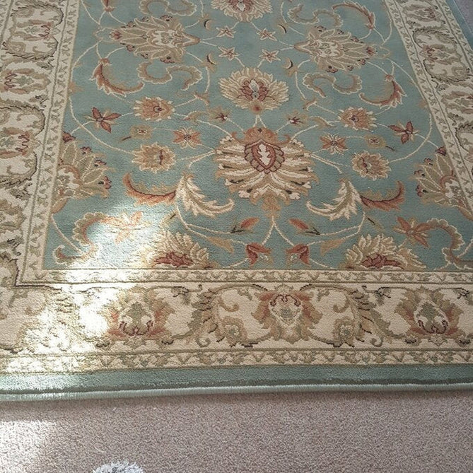 Kendra 45 L Traditional Persian Classic Floral Vine Bordered Durable Easy-Care Low Profile Short Pile Soft Aqua Blue/Duck Egg Green/Muted Teal Green Runner-Melrose-Rug Love - The Most Loved Rug Store