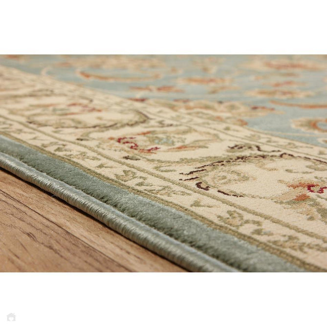 Kendra 45 L Traditional Persian Classic Floral Vine Bordered Durable Easy-Care Low Profile Short Pile Soft Aqua Blue/Duck Egg Green/Muted Teal Green Runner-Melrose-Rug Love - The Most Loved Rug Store
