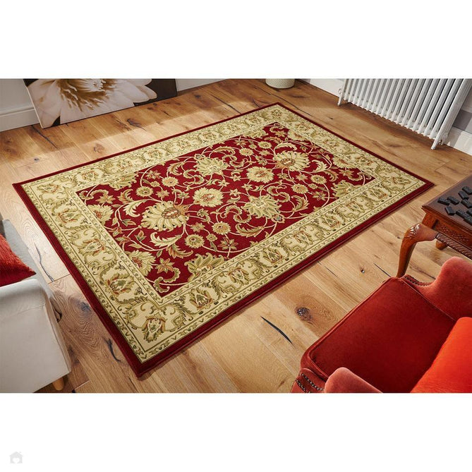 Kendra 45 M Traditional Persian Classic Floral Vine Bordered Durable Easy-Care Low Profile Short Pile Red/Beige/Sand/Multi Rug-Melrose-Rug Love - The Most Loved Rug Store