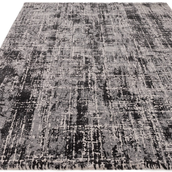 Kuza Abstract Modern Distressed Shimmer Hi-Lo Textured Soft Velvety Touch High-Density Durable Easy-Care Short Pile Light Grey/Black/Cream Rug-Asiatic Carpets-Rug Love - The Most Loved Rug Store