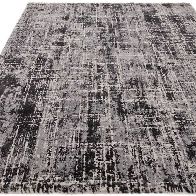 Kuza Abstract Modern Distressed Shimmer Hi-Lo Textured Soft Velvety Touch High-Density Durable Easy-Care Short Pile Light Grey/Black/Cream Rug-Asiatic Carpets-Rug Love - The Most Loved Rug Store