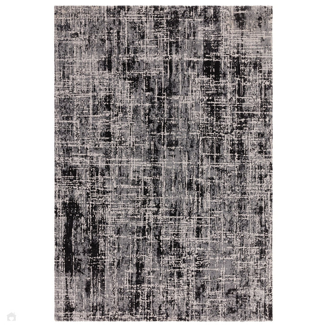 Kuza Abstract Modern Distressed Shimmer Hi-Lo Textured Soft Velvety Touch High-Density Durable Easy-Care Short Pile Light Grey/Black/Cream Rug-Asiatic Carpets-Rug Love - The Most Loved Rug Store