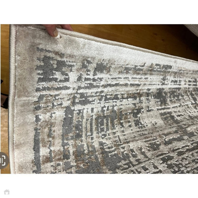 Kuza Abstract Modern Distressed Shimmer Hi-Lo Textured Soft Velvety Touch High-Density Durable Easy-Care Short Pile Mid Grey/Cream/Light Grey Rug-Asiatic Carpets-Rug Love - The Most Loved Rug Store