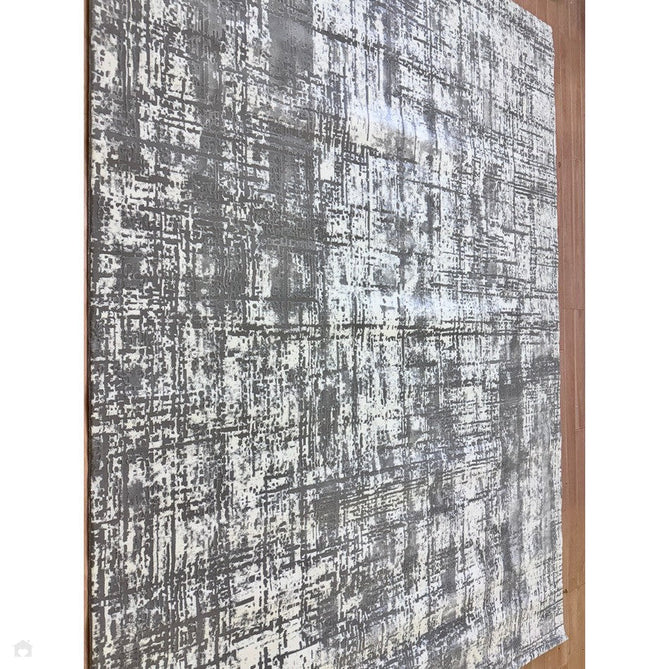Kuza Abstract Modern Distressed Shimmer Hi-Lo Textured Soft Velvety Touch High-Density Durable Easy-Care Short Pile Mid Grey/Cream/Light Grey Rug-Asiatic Carpets-Rug Love - The Most Loved Rug Store