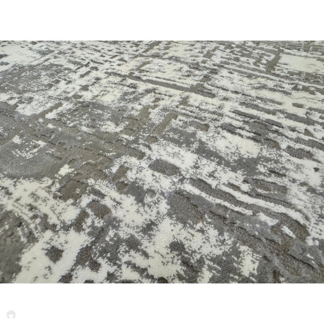 Kuza Abstract Modern Distressed Shimmer Hi-Lo Textured Soft Velvety Touch High-Density Durable Easy-Care Short Pile Mid Grey/Cream/Light Grey Rug-Asiatic Carpets-Rug Love - The Most Loved Rug Store