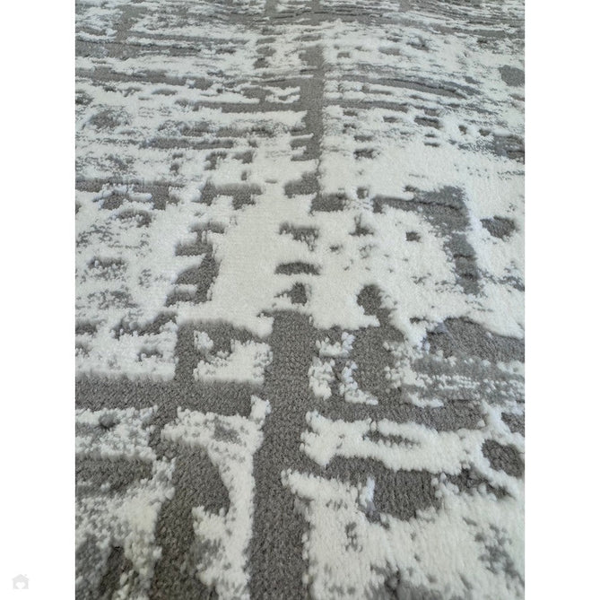 Kuza Abstract Modern Distressed Shimmer Hi-Lo Textured Soft Velvety Touch High-Density Durable Easy-Care Short Pile Mid Grey/Cream/Light Grey Rug-Asiatic Carpets-Rug Love - The Most Loved Rug Store