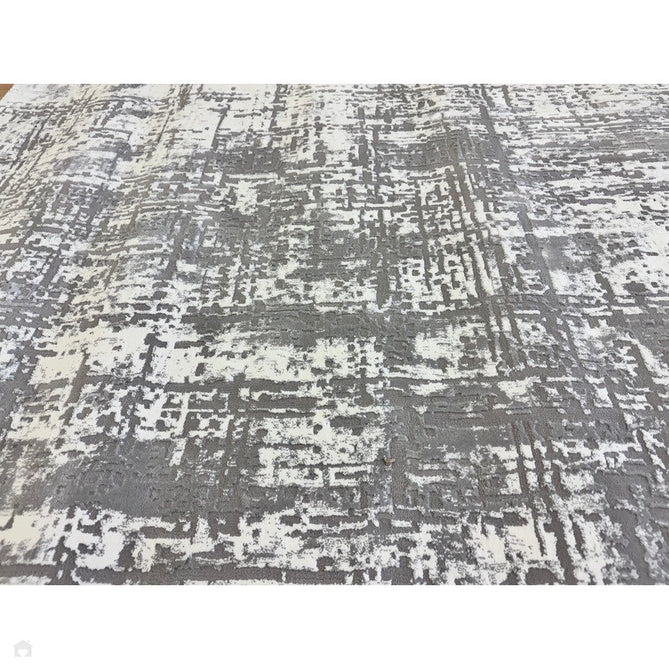 Kuza Abstract Modern Distressed Shimmer Hi-Lo Textured Soft Velvety Touch High-Density Durable Easy-Care Short Pile Mid Grey/Cream/Light Grey Rug-Asiatic Carpets-Rug Love - The Most Loved Rug Store
