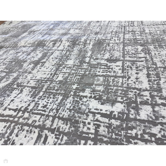 Kuza Abstract Modern Distressed Shimmer Hi-Lo Textured Soft Velvety Touch High-Density Durable Easy-Care Short Pile Mid Grey/Cream/Light Grey Rug-Asiatic Carpets-Rug Love - The Most Loved Rug Store