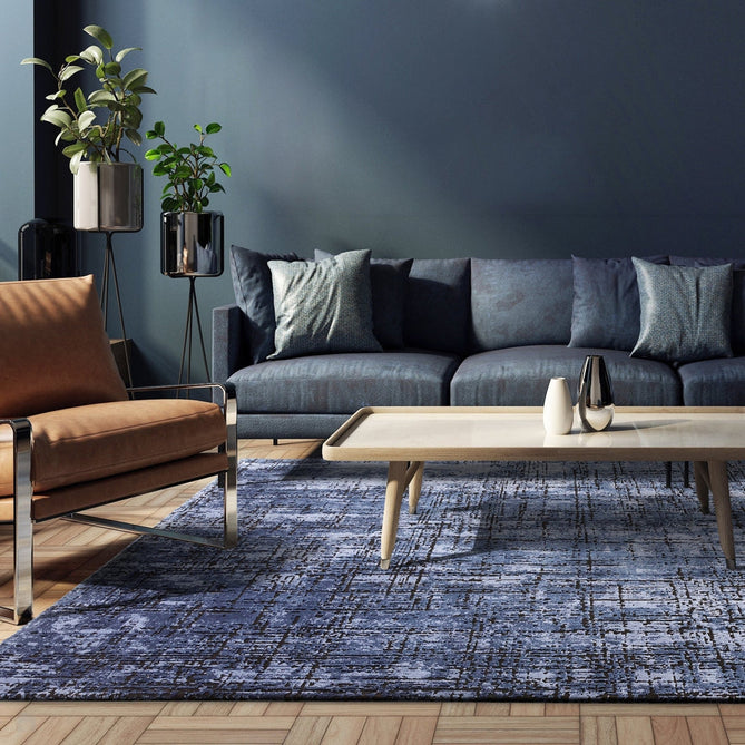 Kuza Abstract Modern Distressed Shimmer Hi-Lo Textured Soft Velvety Touch High-Density Durable Easy-Care Short Pile Navy/Light Grey Rug-Asiatic Carpets-Rug Love - The Most Loved Rug Store