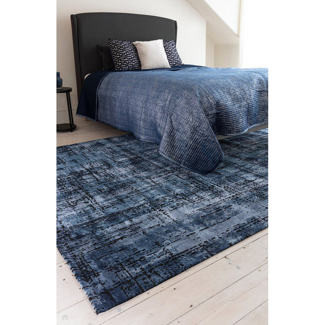 Kuza Abstract Modern Distressed Shimmer Hi-Lo Textured Soft Velvety Touch High-Density Durable Easy-Care Short Pile Navy/Light Grey Rug-Asiatic Carpets-Rug Love - The Most Loved Rug Store