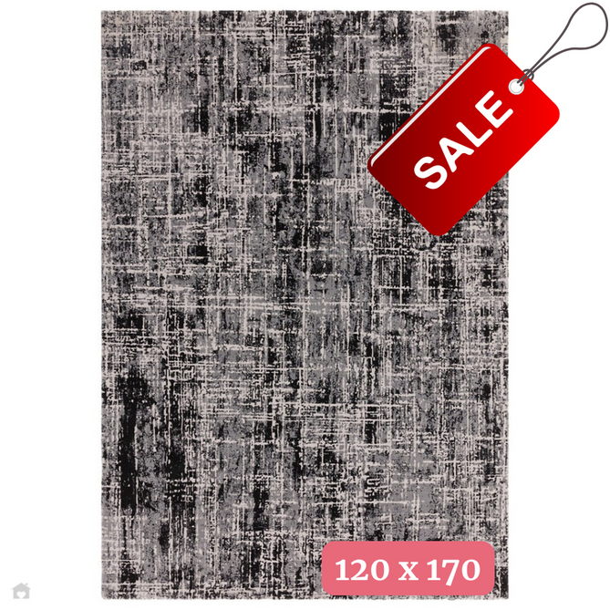 Kuza Abstract Modern Distressed Textured Soft-Touch Black /Light Grey/Cream Rug 120 x 170 cm-Shop Returns-Rug Love - The Most Loved Rug Store