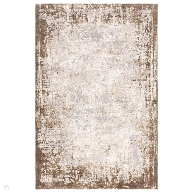 Kuza Border Modern Abstract Distressed Shimmer Hi-Lo Textured Soft Velvety Touch High-Density Durable Easy-Care Short Pile Beige Runner-Asiatic Carpets-Rug Love - The Most Loved Rug Store