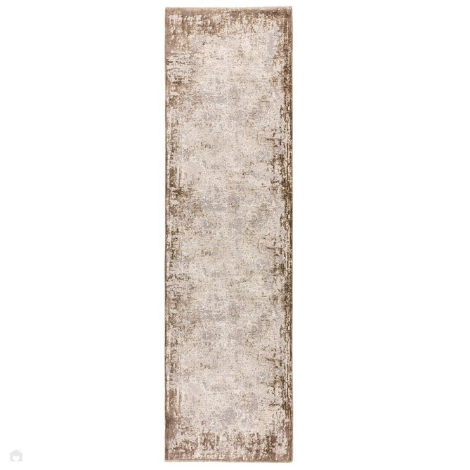 Kuza Border Modern Abstract Distressed Shimmer Hi-Lo Textured Soft Velvety Touch High-Density Durable Easy-Care Short Pile Beige/Light Grey/Cream Rug-Asiatic Carpets-Rug Love - The Most Loved Rug Store
