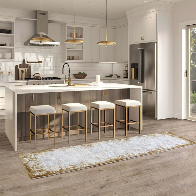 Kuza Border Modern Abstract Distressed Shimmer Hi-Lo Textured Soft Velvety Touch High-Density Durable Easy-Care Short Pile Gold/Light Grey/Cream Rug-Asiatic Carpets-Rug Love - The Most Loved Rug Store