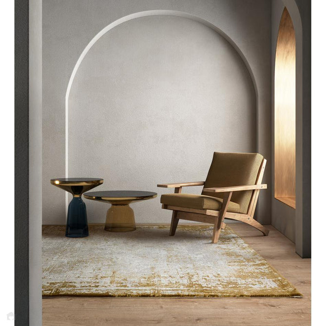 Kuza Border Modern Abstract Distressed Shimmer Hi-Lo Textured Soft Velvety Touch High-Density Durable Easy-Care Short Pile Gold/Light Grey/Cream Rug-Asiatic Carpets-Rug Love - The Most Loved Rug Store